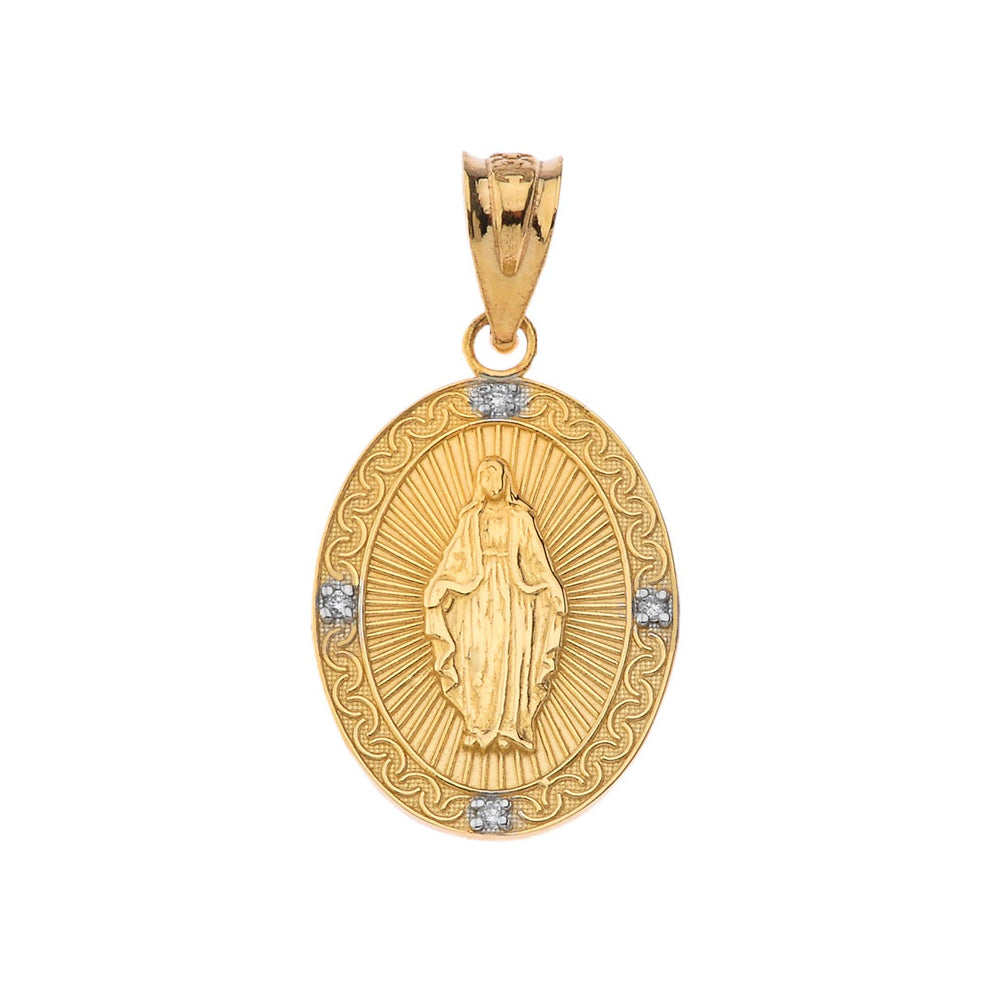 Mary Mother of Jesus Oval Diamond in Gold Pendant Necklace, view 9