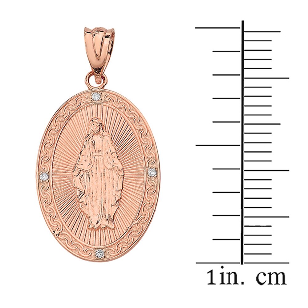 Mary Mother of Jesus Oval Medallion Diamond Pendant Necklace (Small) in Solid Gold, view 6
