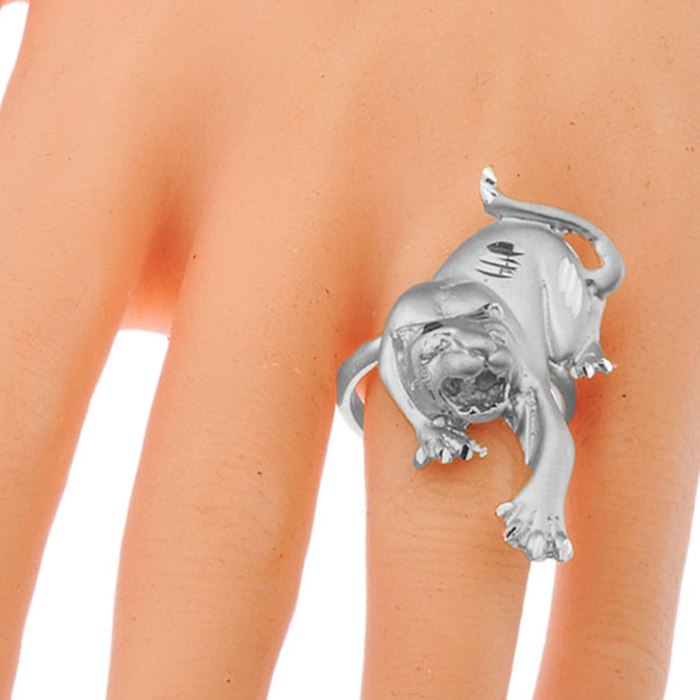 Matte Panther Statement Ring in White Gold, view 3