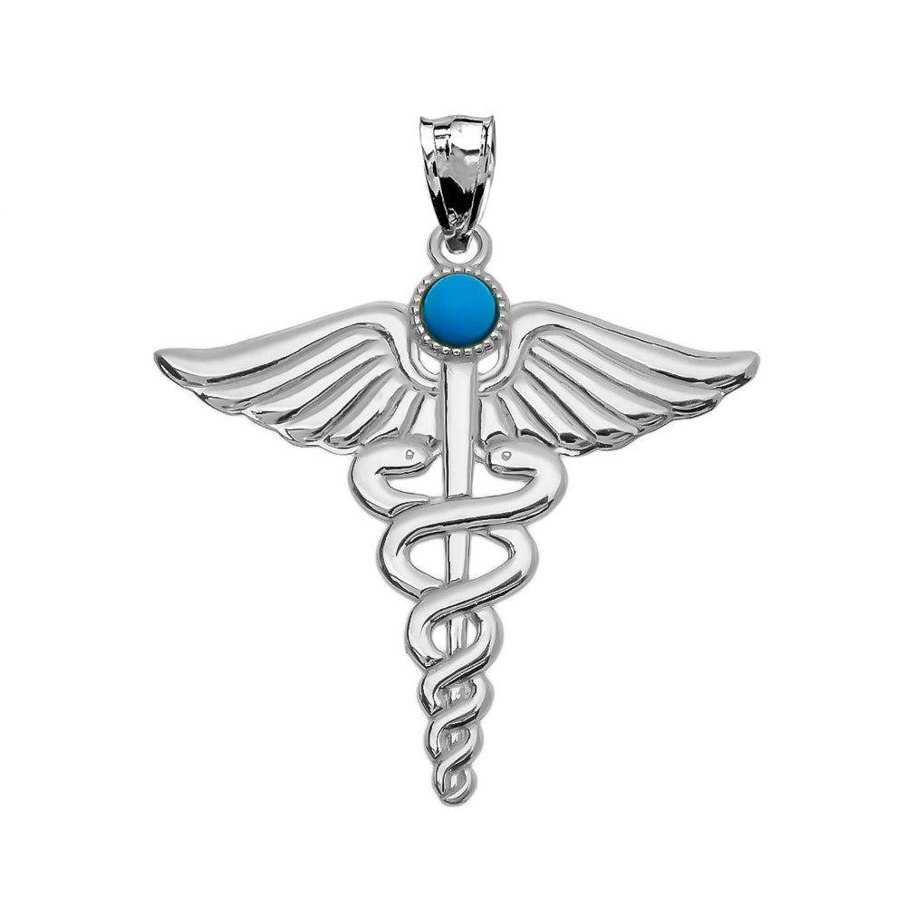 Medical Caduceus Turquoise Gemstone Pendant Necklace, view 2