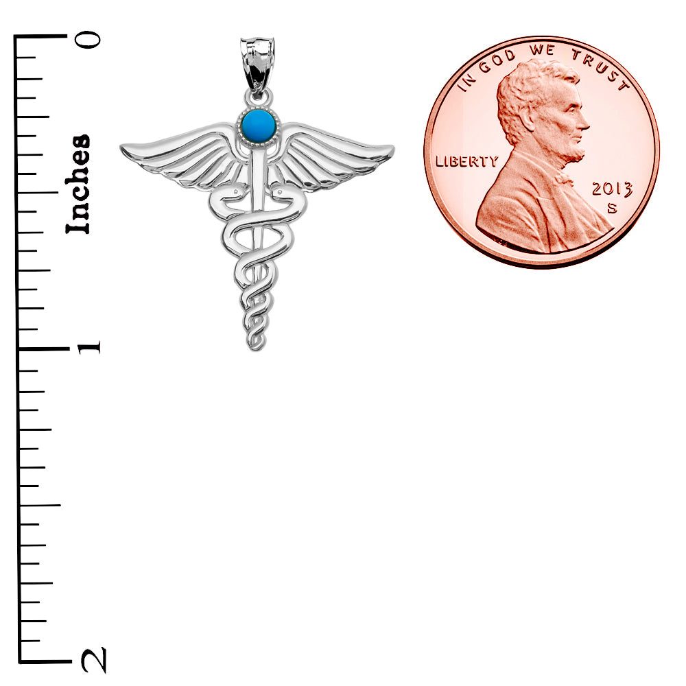 Medical Caduceus Turquoise Gemstone Pendant Necklace, view 3