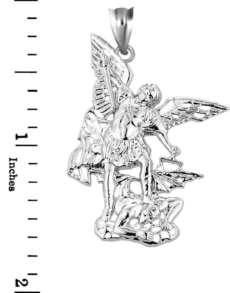 Medium Sterling Silver St. Michael vs Devil Pendant, view 2