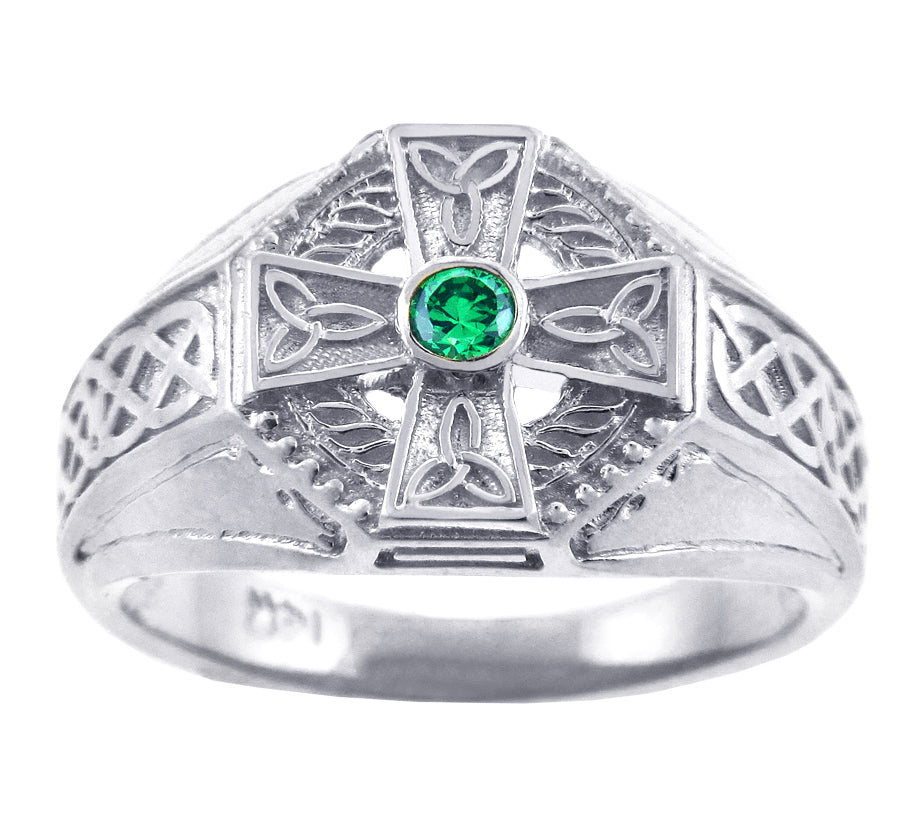 Men's Celtic Band- Silver Celtic Ring Men's with Emerald, view 2