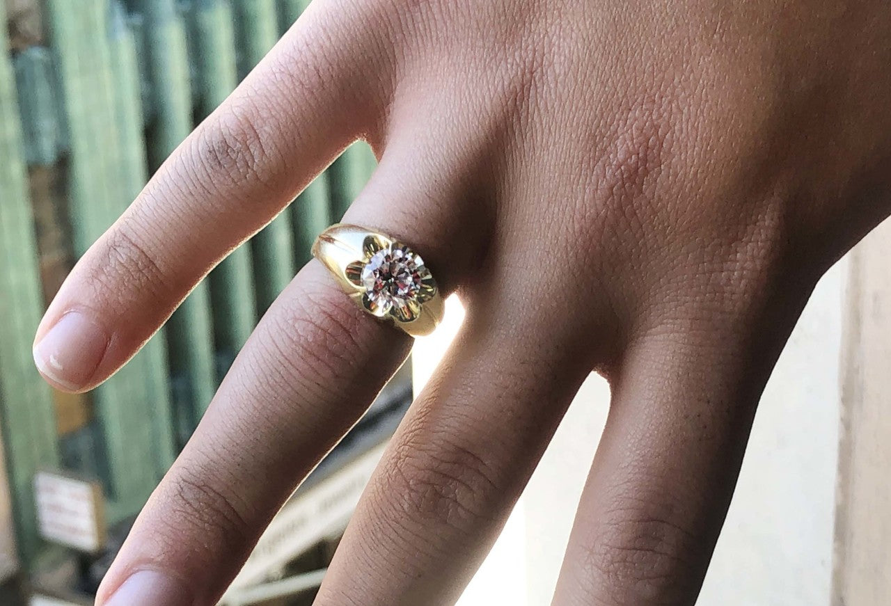 Men's Gold 4 Carat Cubic Zirconia Bold Solitaire Ring, view 2