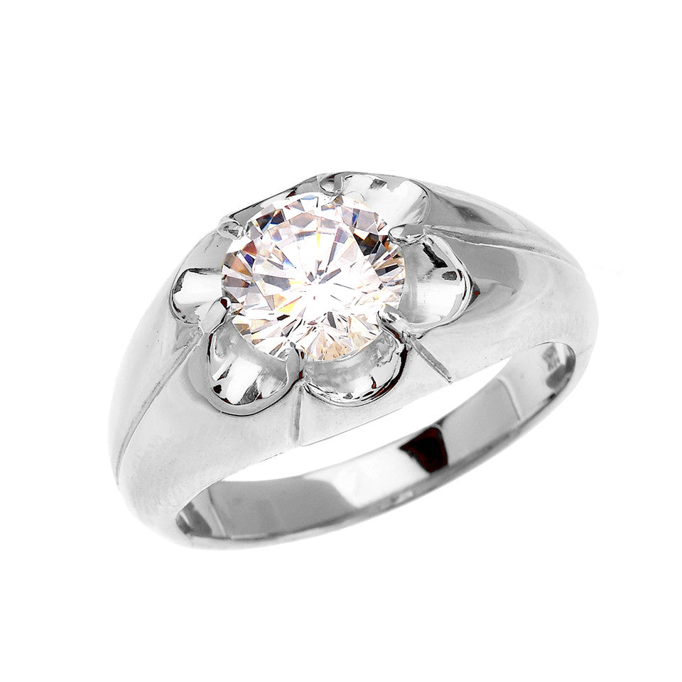 Men's Gold 4 Carat Cubic Zirconia Bold Solitaire Ring, view 3