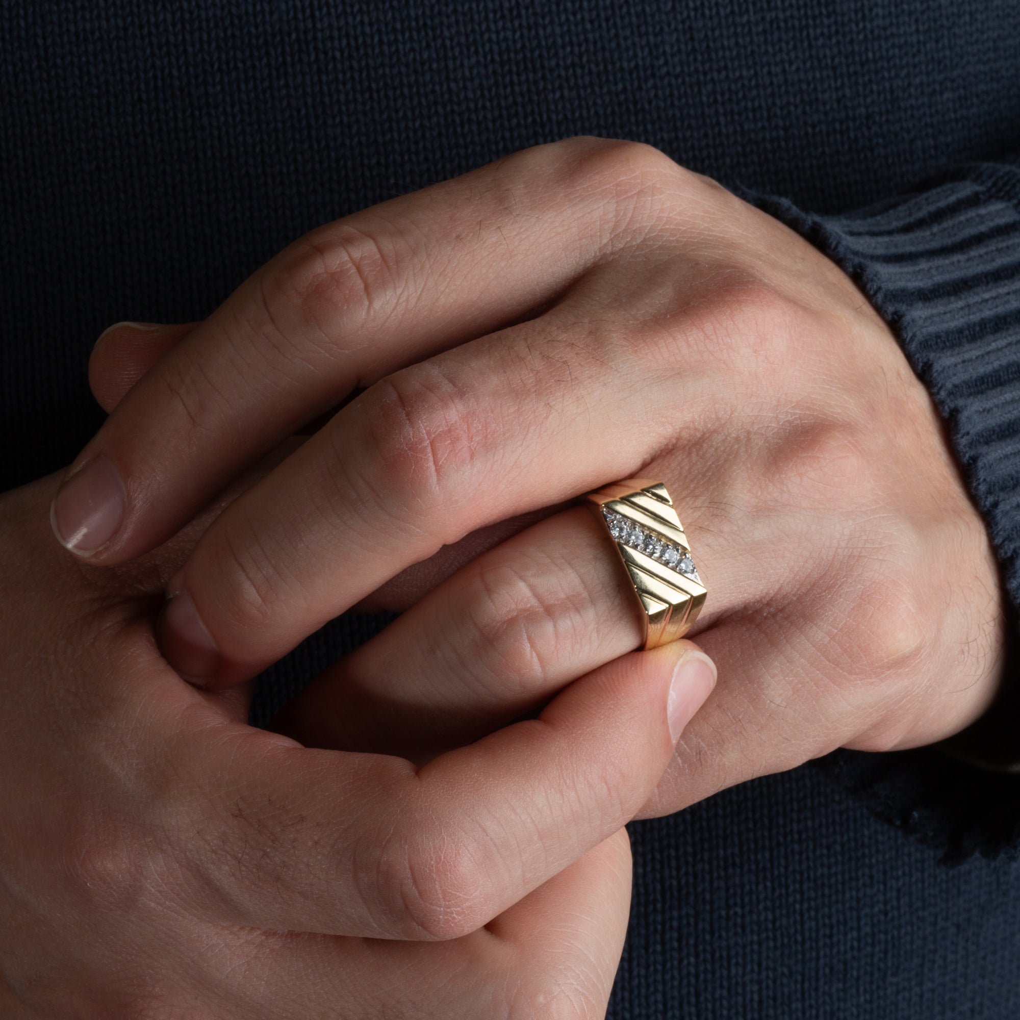 Men's Gold Diamond Signet Ring, view 2