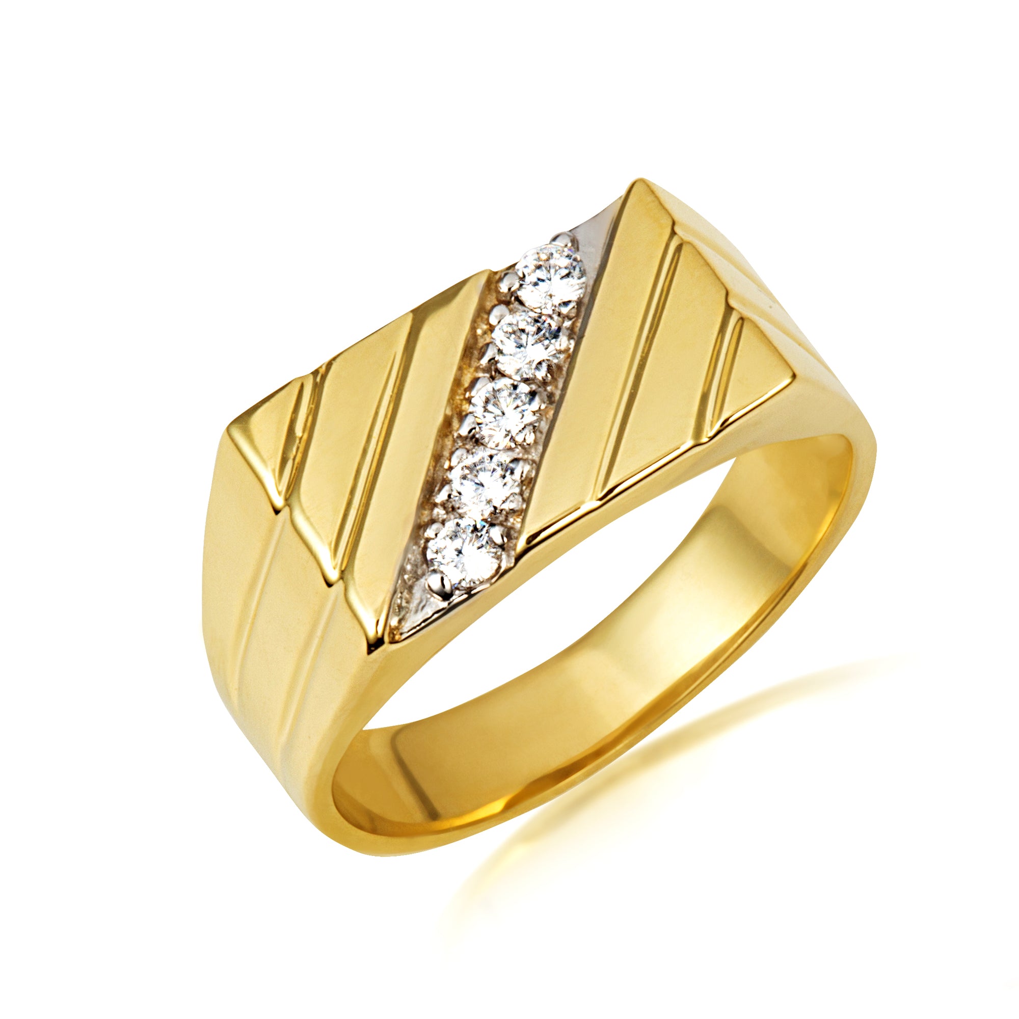 Men's Gold Diamond Signet Ring, view 5