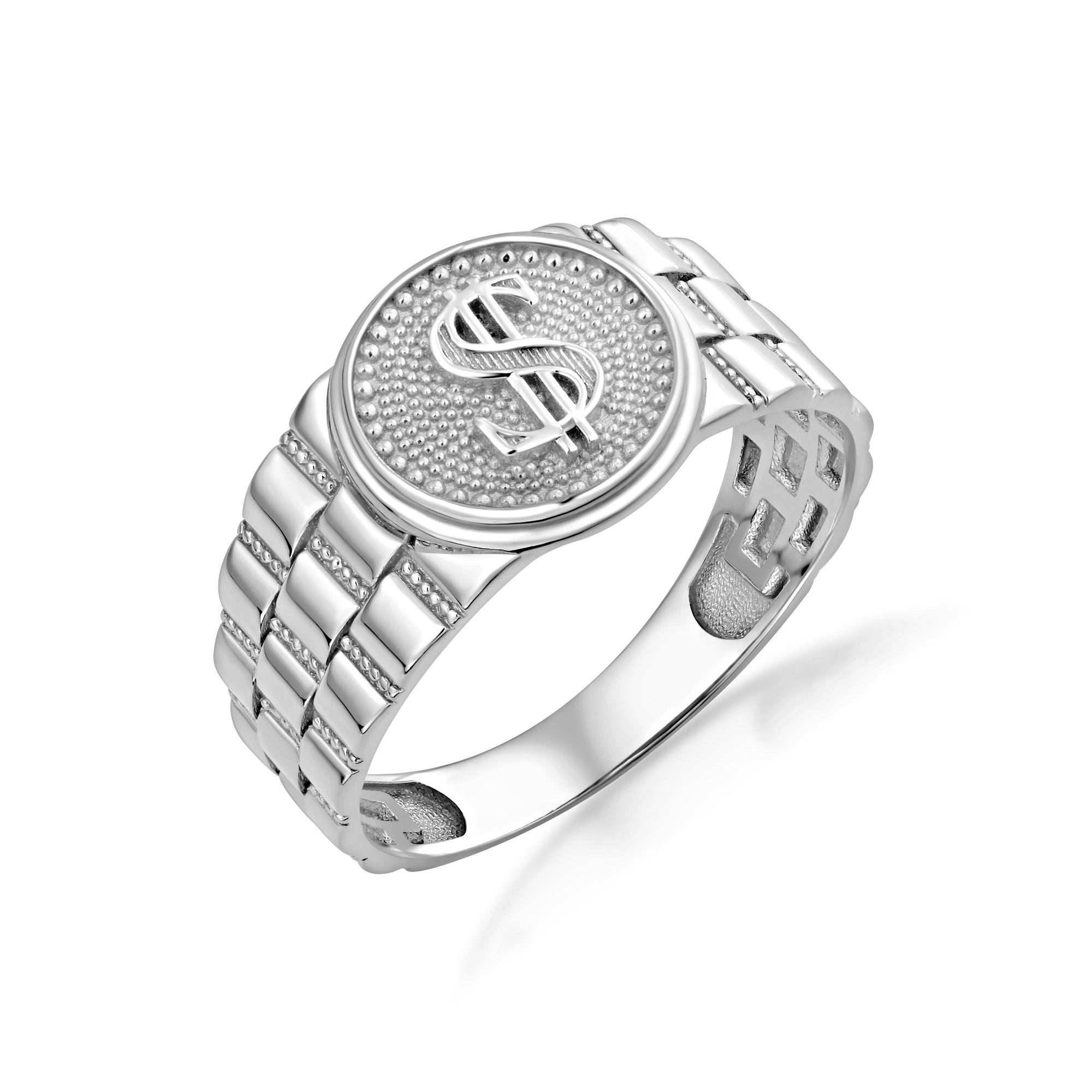 Men's Silver Dollar Symbol Signet Ring