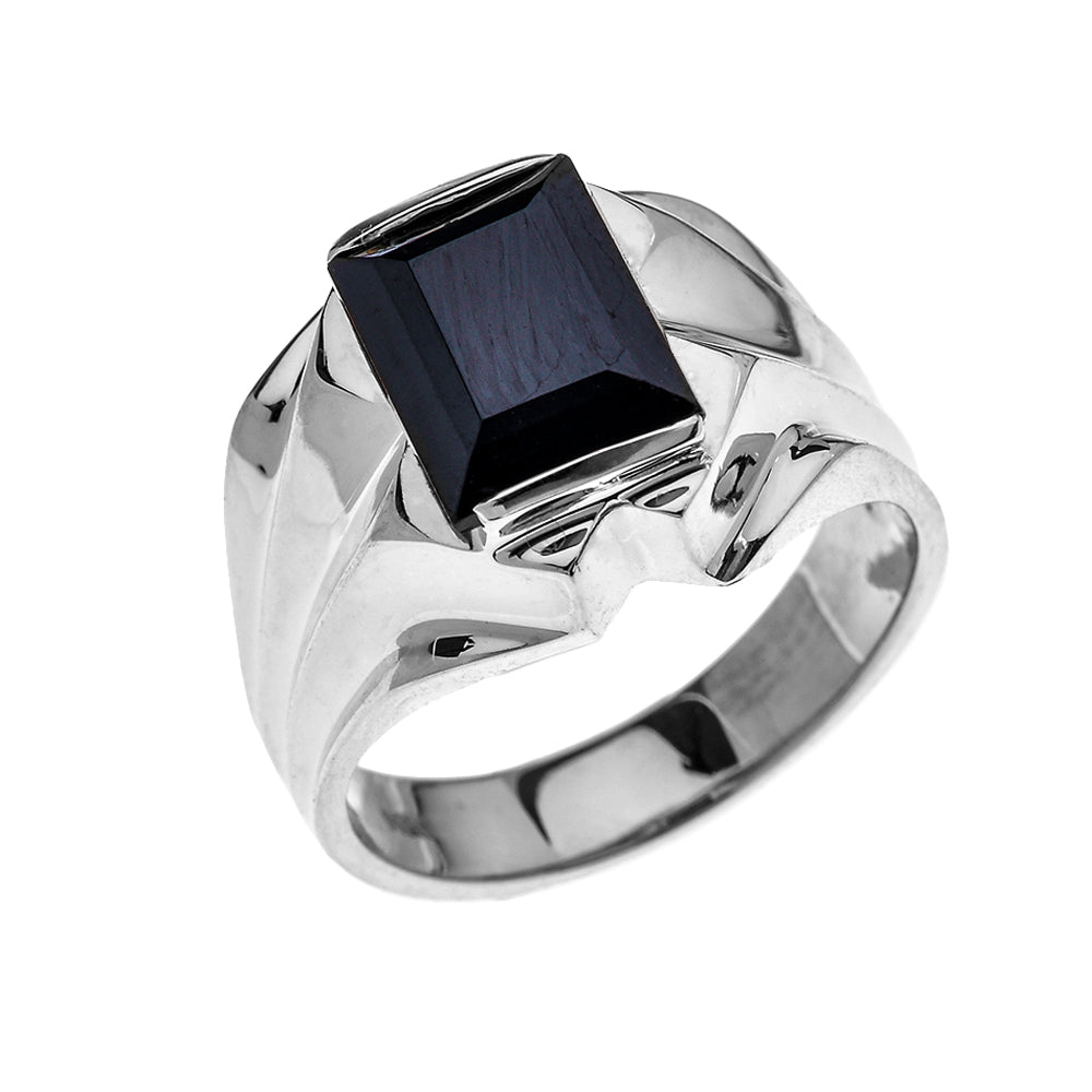 Men's Sterling Silver 4 Carat Black Onyx Bold Solitaire Ring