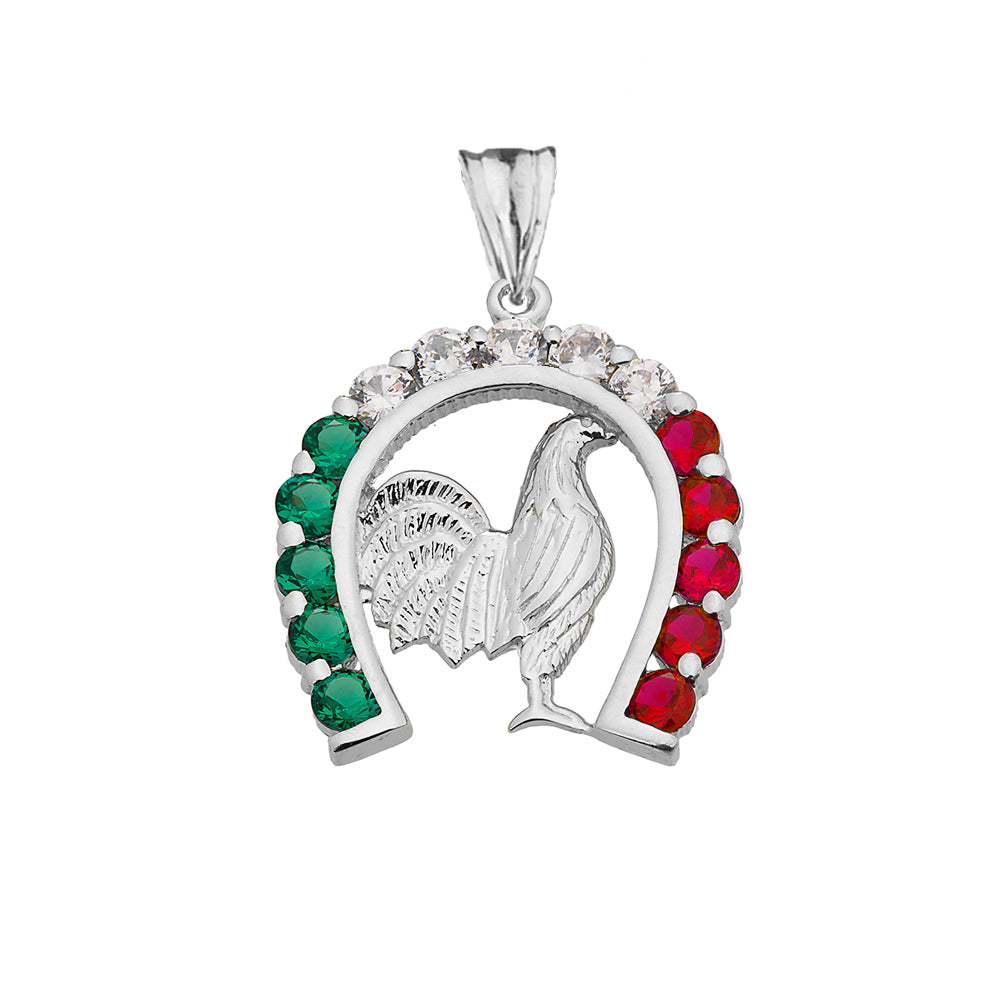 Mexican Horseshoe with Rooster Pendant Necklace in Sterling Silver, view 2