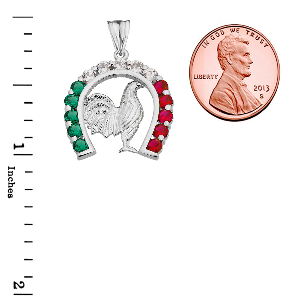 Mexican Horseshoe with Rooster Pendant Necklace in Sterling Silver, view 3