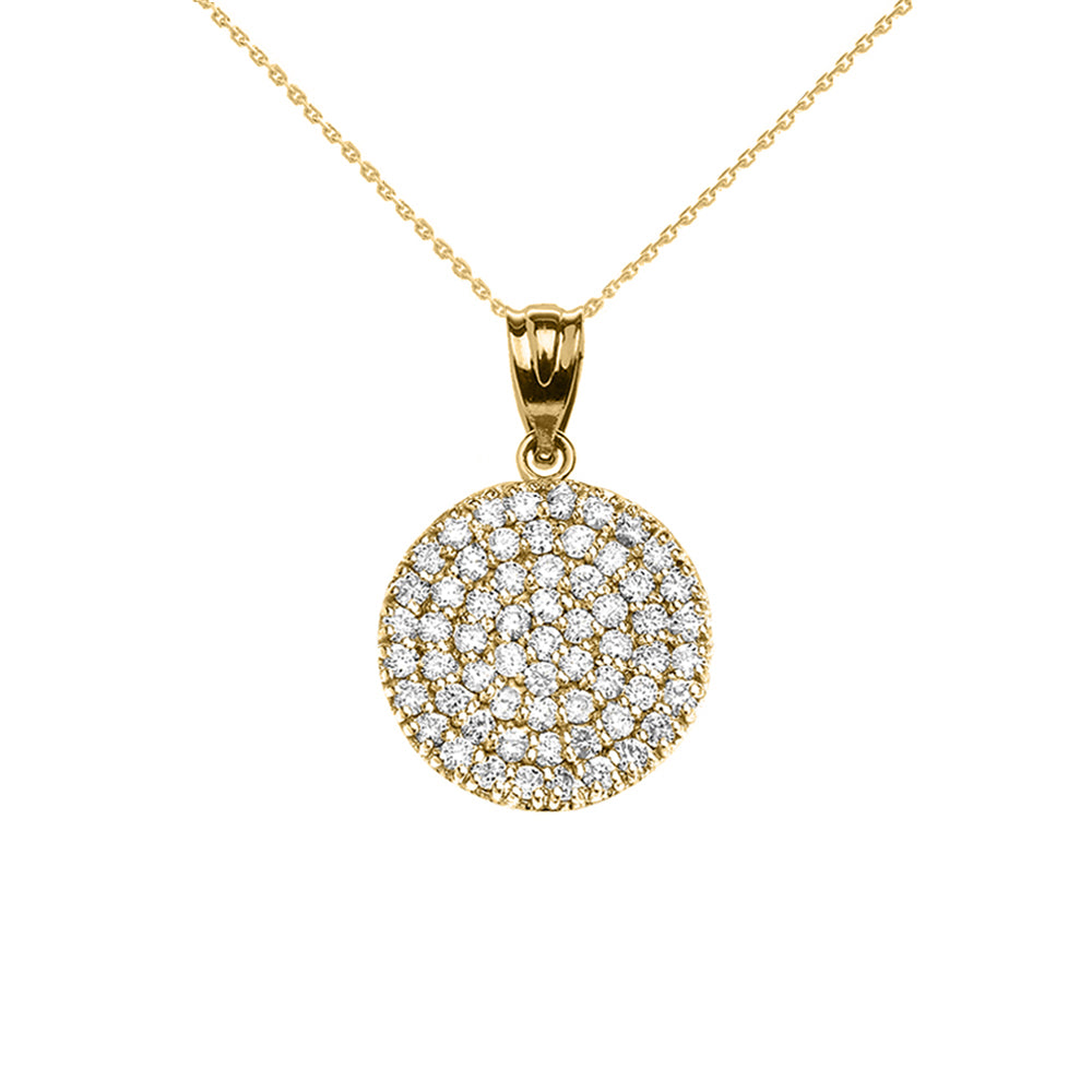 Micro-Pave Cubic Zirconia Circle Pendant Necklace in Yellow Gold