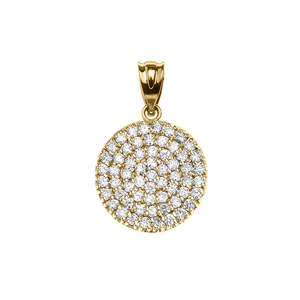 Micro-Pave Cubic Zirconia Circle Pendant Necklace in Yellow Gold, view 2