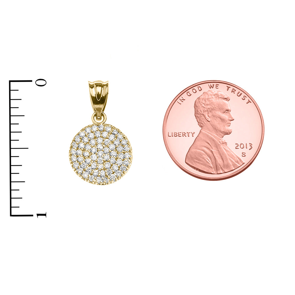 Micro-Pave Cubic Zirconia Circle Pendant Necklace in Yellow Gold, view 3