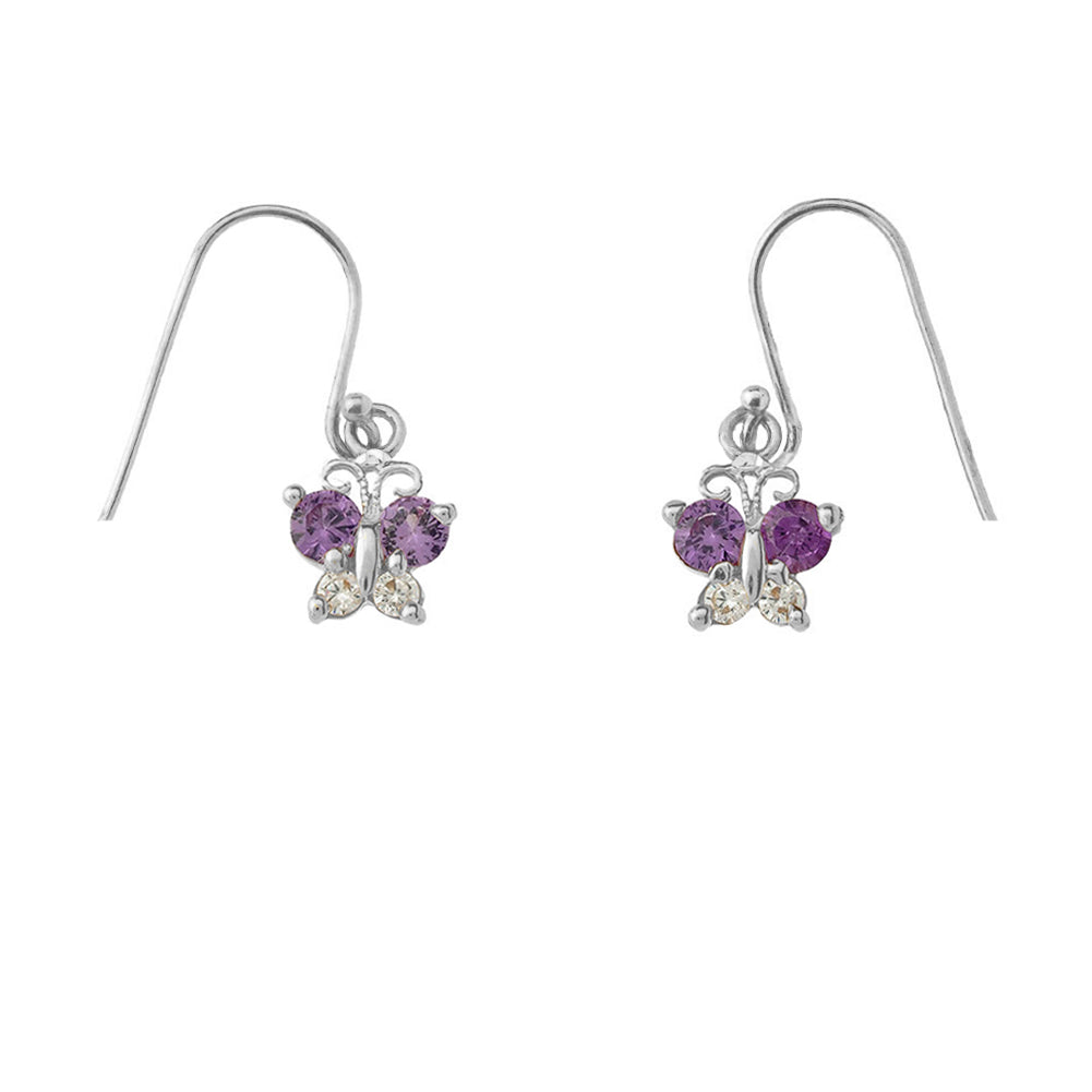 Mini Butterfly with Birthstones Earrings in Sterling Silver