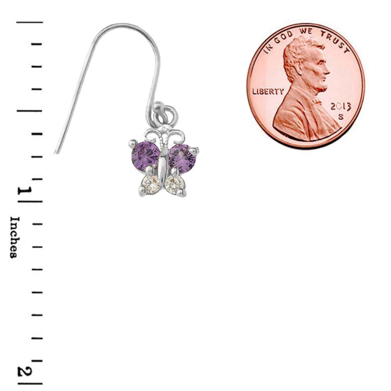 Mini Butterfly with Birthstones Earrings in Sterling Silver, view 4
