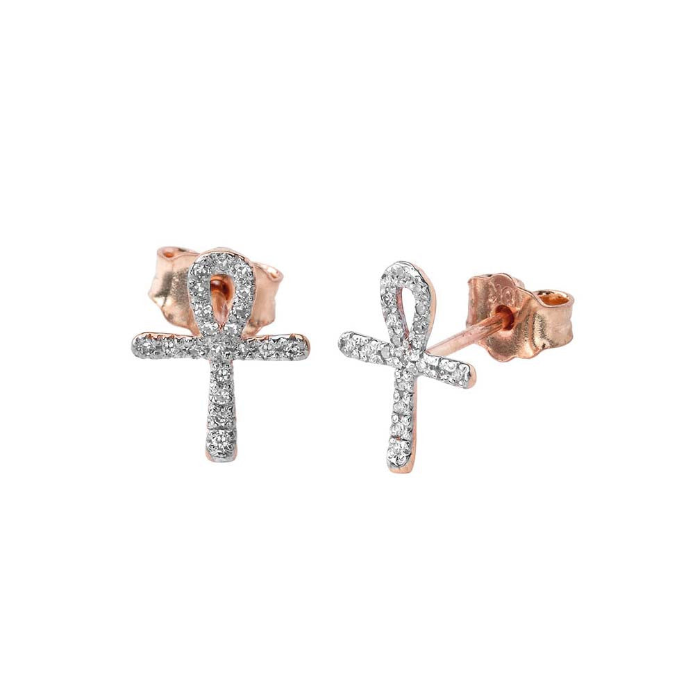 Mini Diamond Ankh Cross Earrings in Gold, view 3