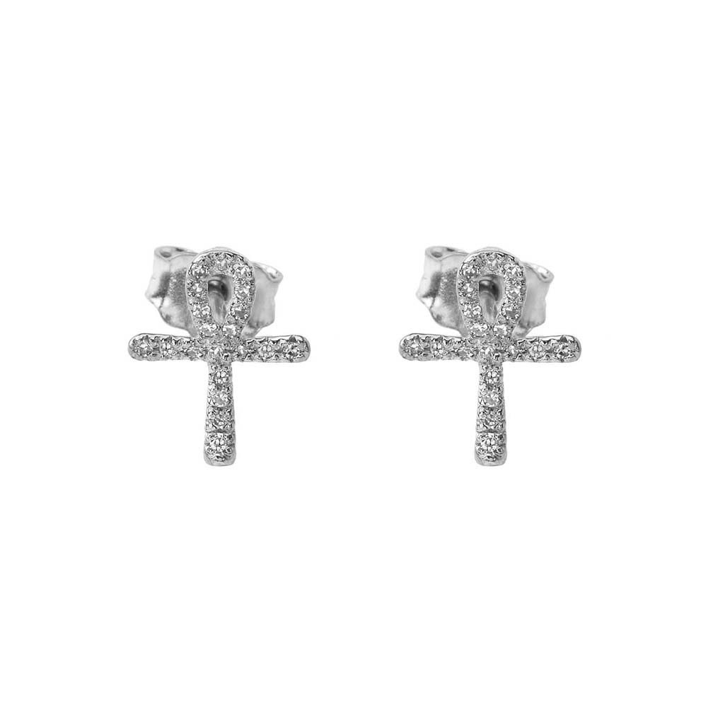 Mini Diamond Ankh Cross Earrings in Gold, view 5