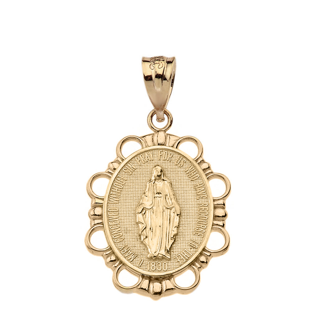 Miraculous Medal of Our Lady of Graces Pendant Necklace (Large) in Solid Gold, view 2