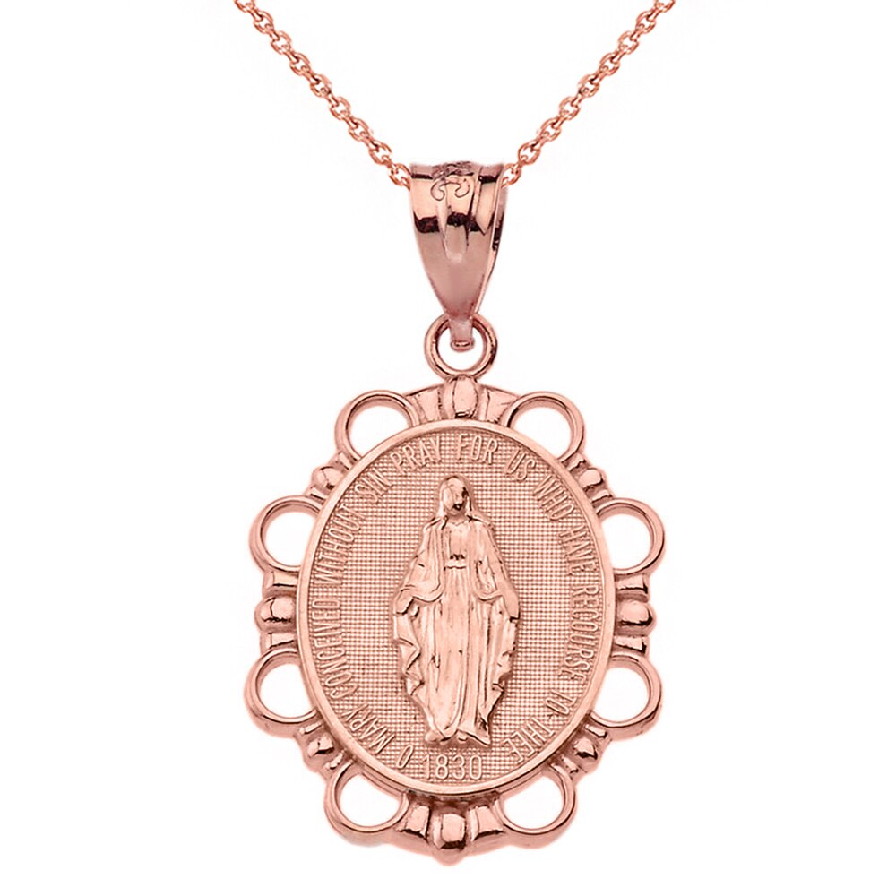 Miraculous Medal of Our Lady of Graces Pendant Necklace (Large) in Solid Gold, view 4