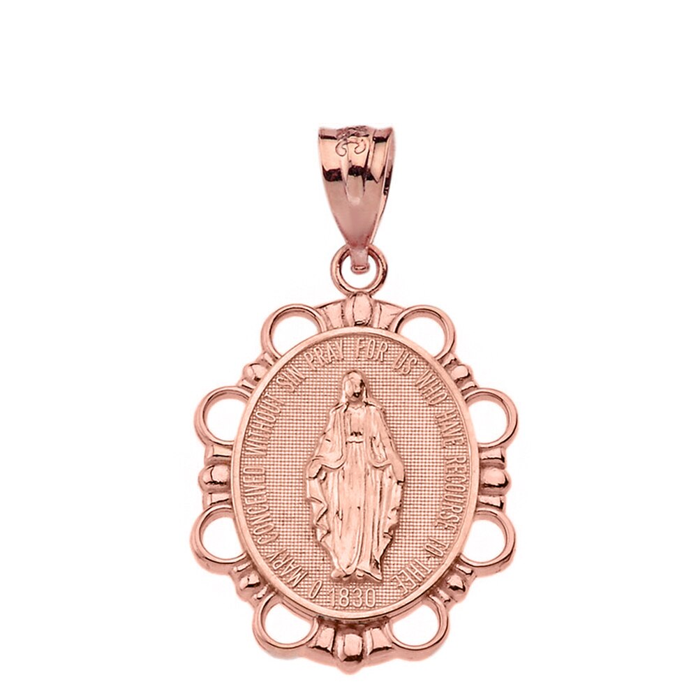 Miraculous Medal of Our Lady of Graces Pendant Necklace (Large) in Solid Gold, view 5