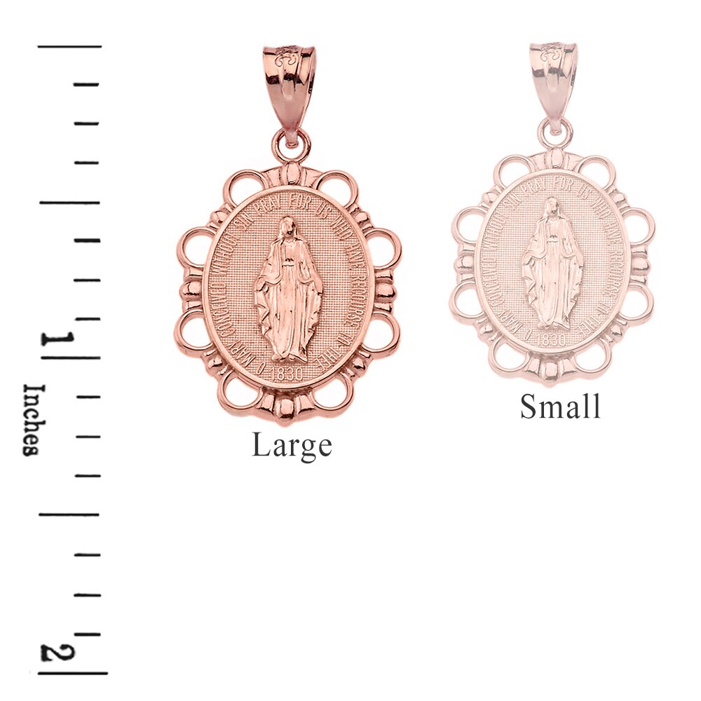 Miraculous Medal of Our Lady of Graces Pendant Necklace (Large) in Solid Gold, view 6