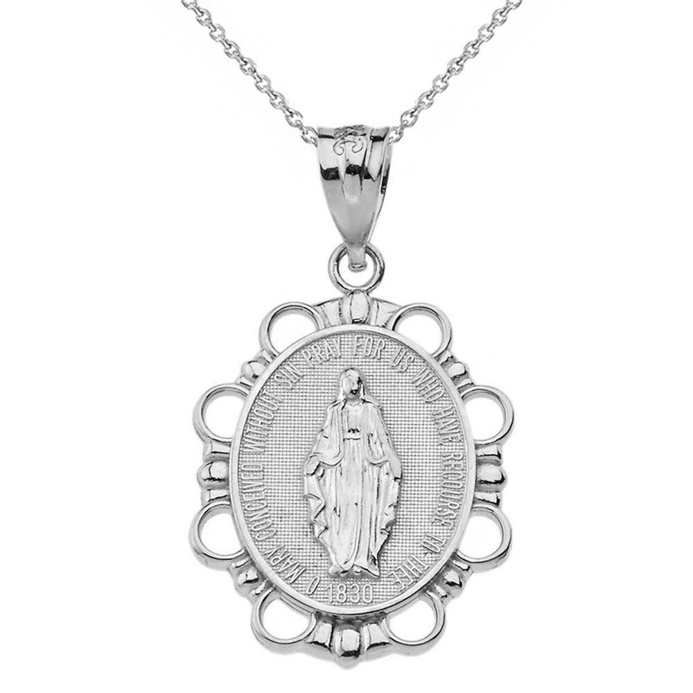 Miraculous Medal of Our Lady of Graces Pendant Necklace (Large) in Solid Gold, view 7