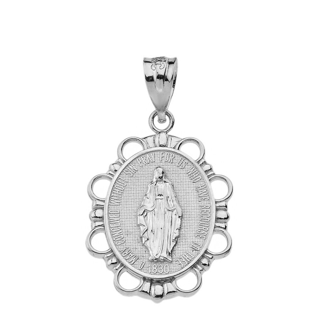 Miraculous Medal of Our Lady of Graces Pendant Necklace (Large) in Solid Gold, view 8