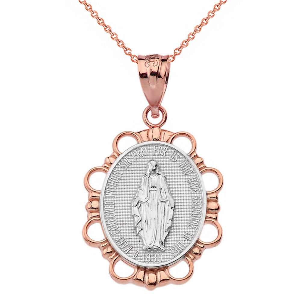 Miraculous Medal of Our Lady of Graces Pendant Necklace (Large) in Solid Gold, view 10