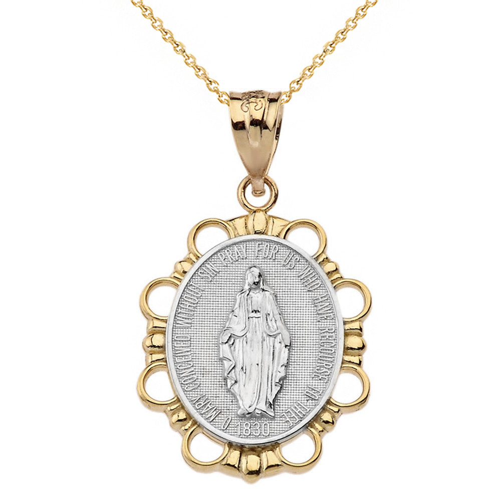 Miraculous Medal of Our Lady of Graces Pendant Necklace (Large) in Solid Gold, view 11