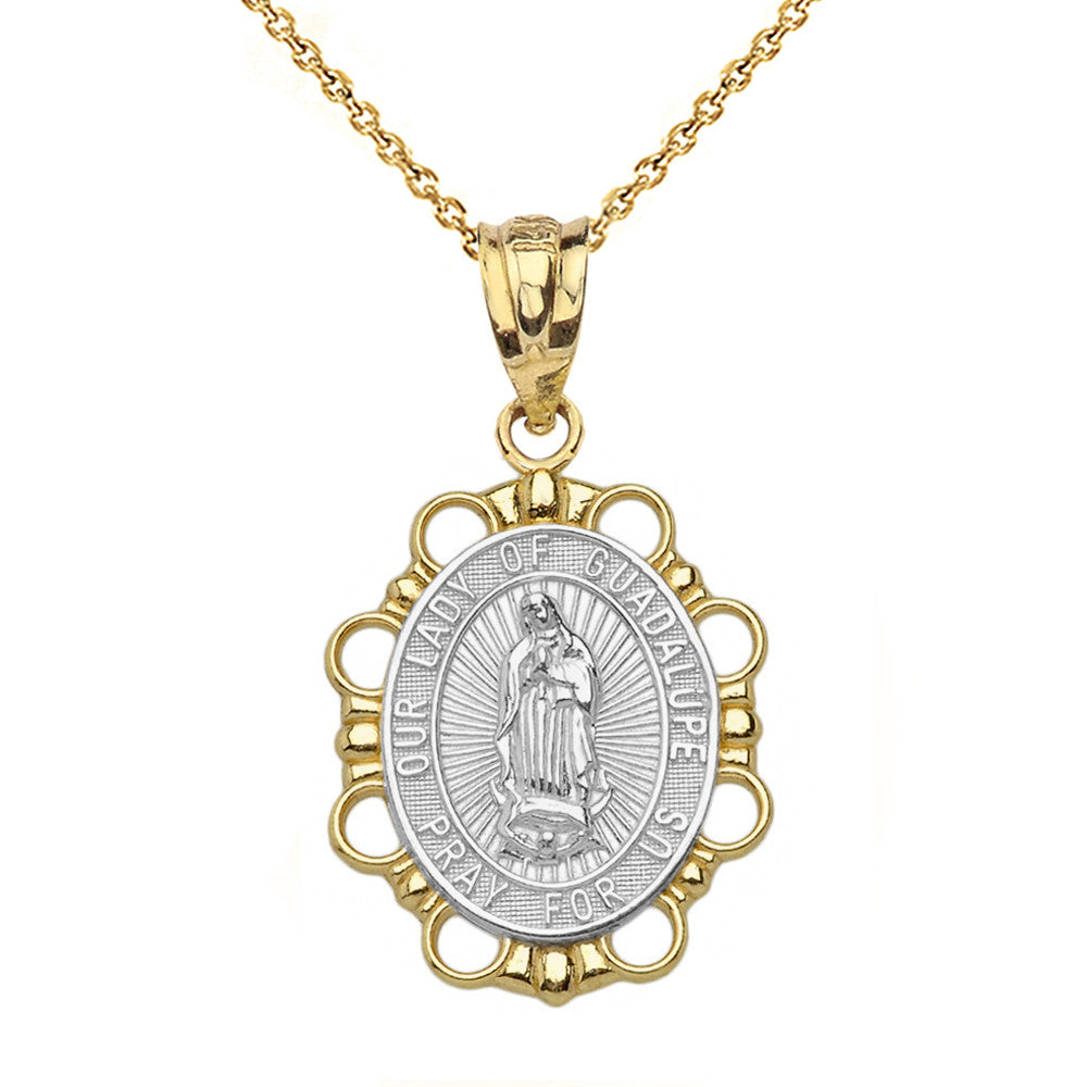 Miraculous Medal of Our Lady of Graces Pendant Necklace (Large) in Solid Gold, view 12