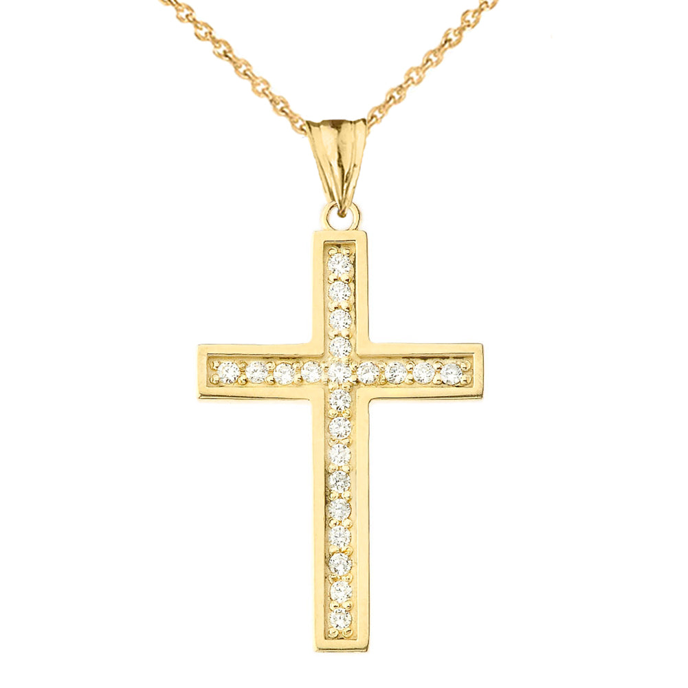 Mod-Chic CZ Cross Pendant Necklace in Yellow Gold