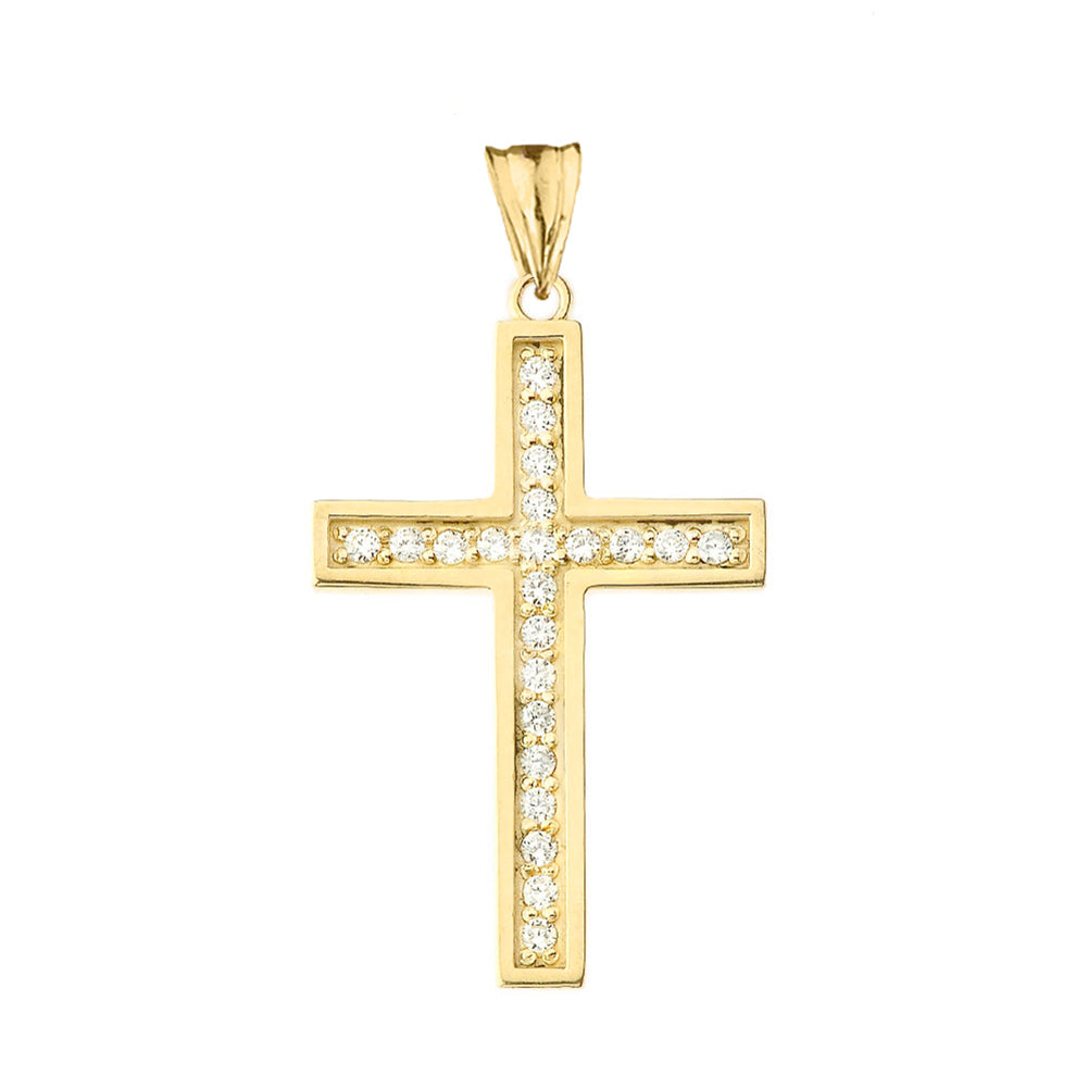 Mod-Chic CZ Cross Pendant Necklace in Yellow Gold, view 2