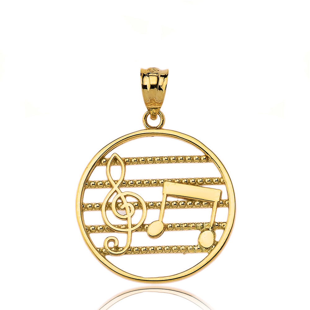 Music Notes Circle Pendant Necklace in Gold, view 2