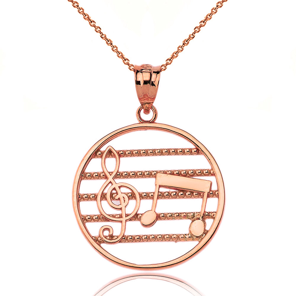 Music Notes Circle Pendant Necklace in Gold, view 4