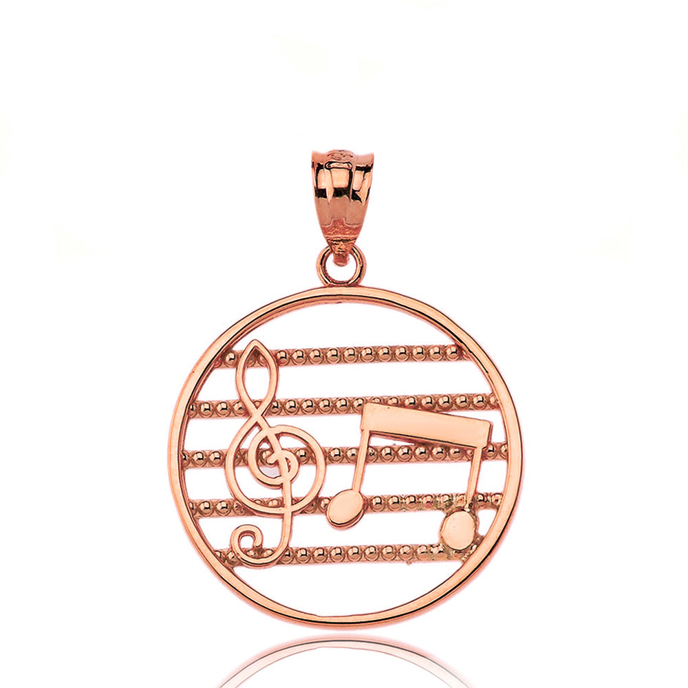 Music Notes Circle Pendant Necklace in Gold, view 5