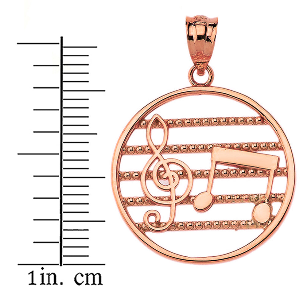 Music Notes Circle Pendant Necklace in Gold, view 6