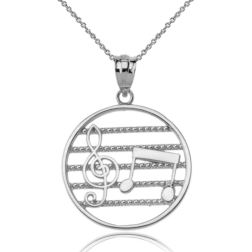Music Notes Circle Pendant Necklace in Gold, view 7