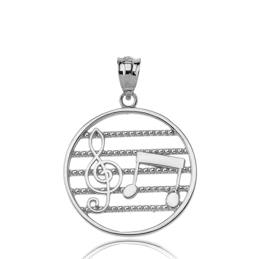 Music Notes Circle Pendant Necklace in Gold, view 8