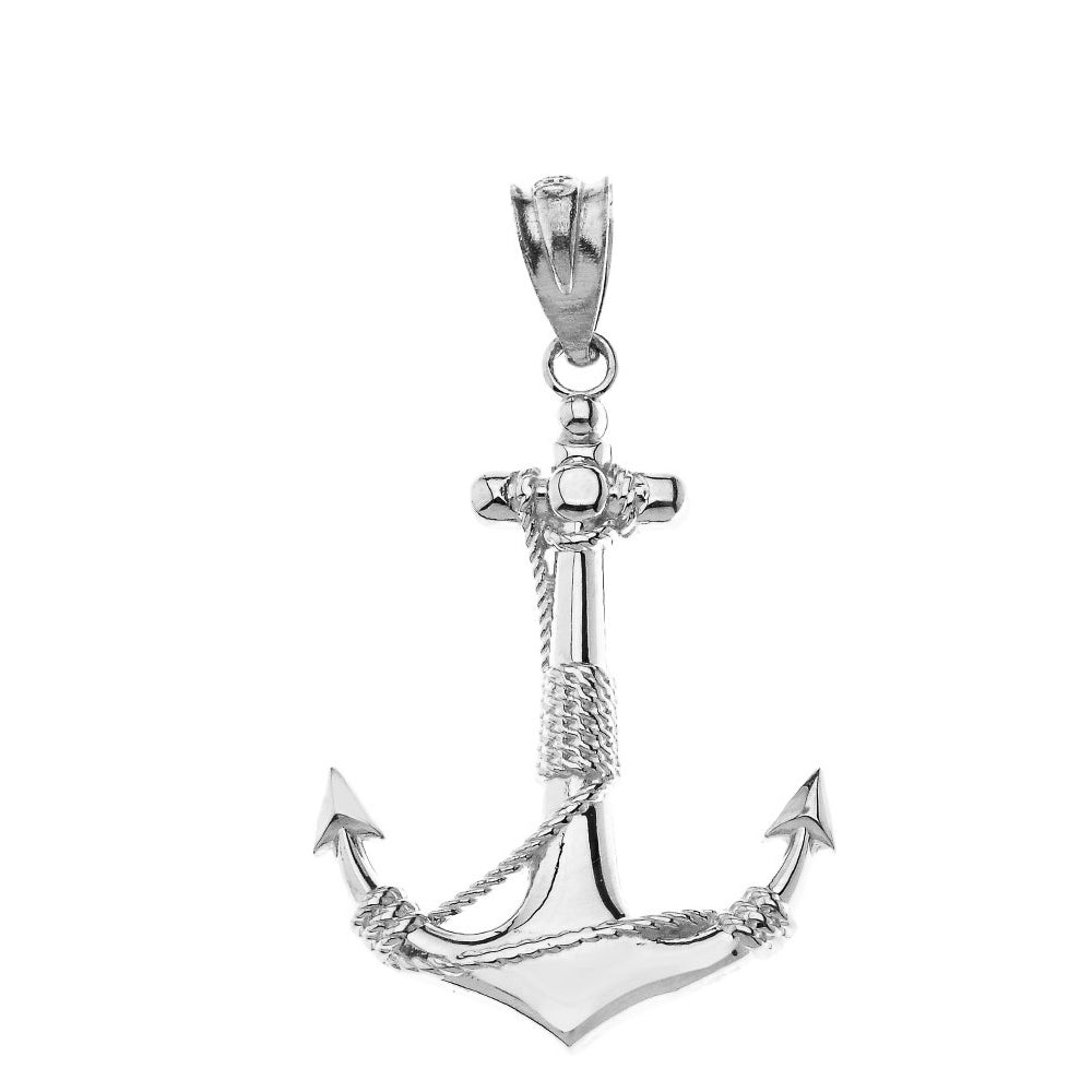 Nautical Anchor Rope Pendant Necklace in Sterling Silver, view 2