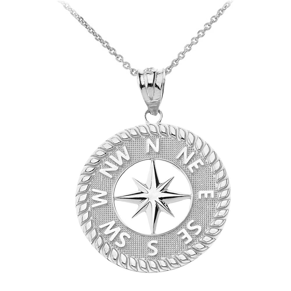Navigation Compass Pendant Necklace in Sterling Silver