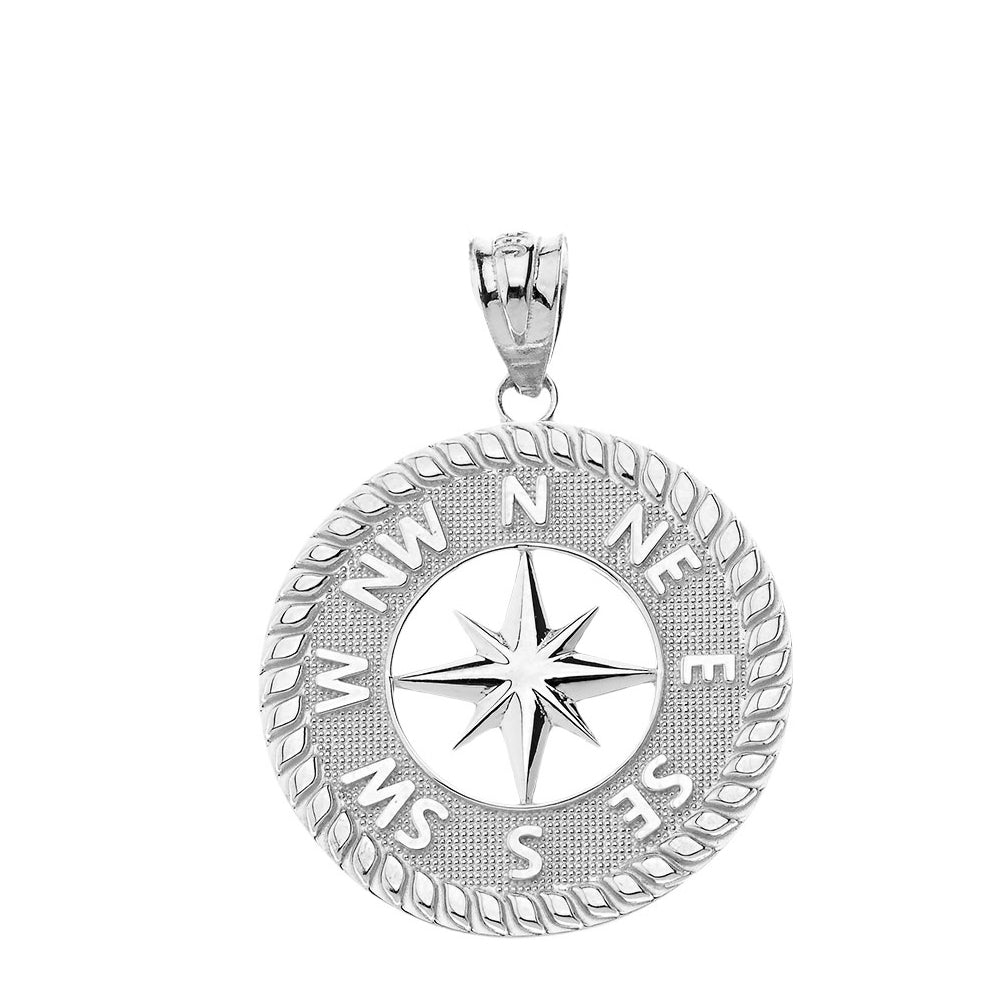 Navigation Compass Pendant Necklace in Sterling Silver, view 2