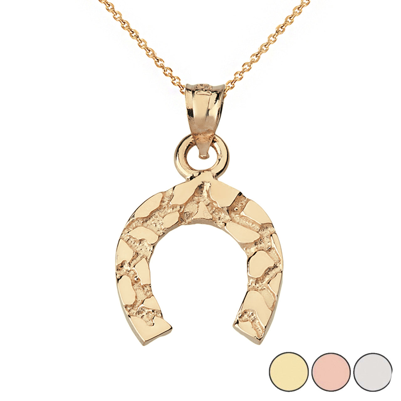 Nugget Horseshoe Pendant Necklace in Solid Gold