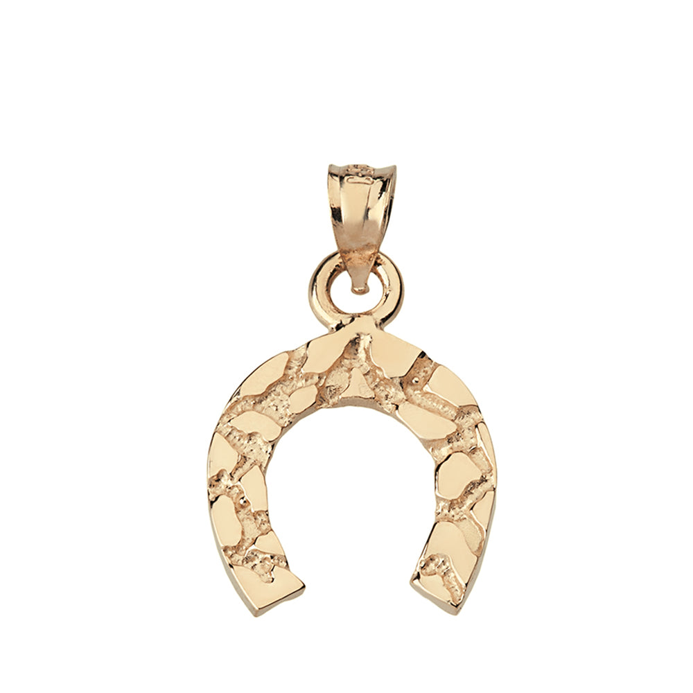Nugget Horseshoe Pendant Necklace in Solid Gold, view 2