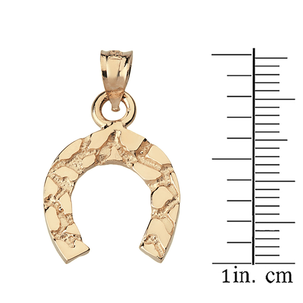 Nugget Horseshoe Pendant Necklace in Solid Gold, view 3