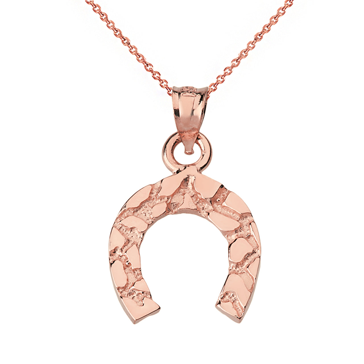 Nugget Horseshoe Pendant Necklace in Solid Gold, view 4