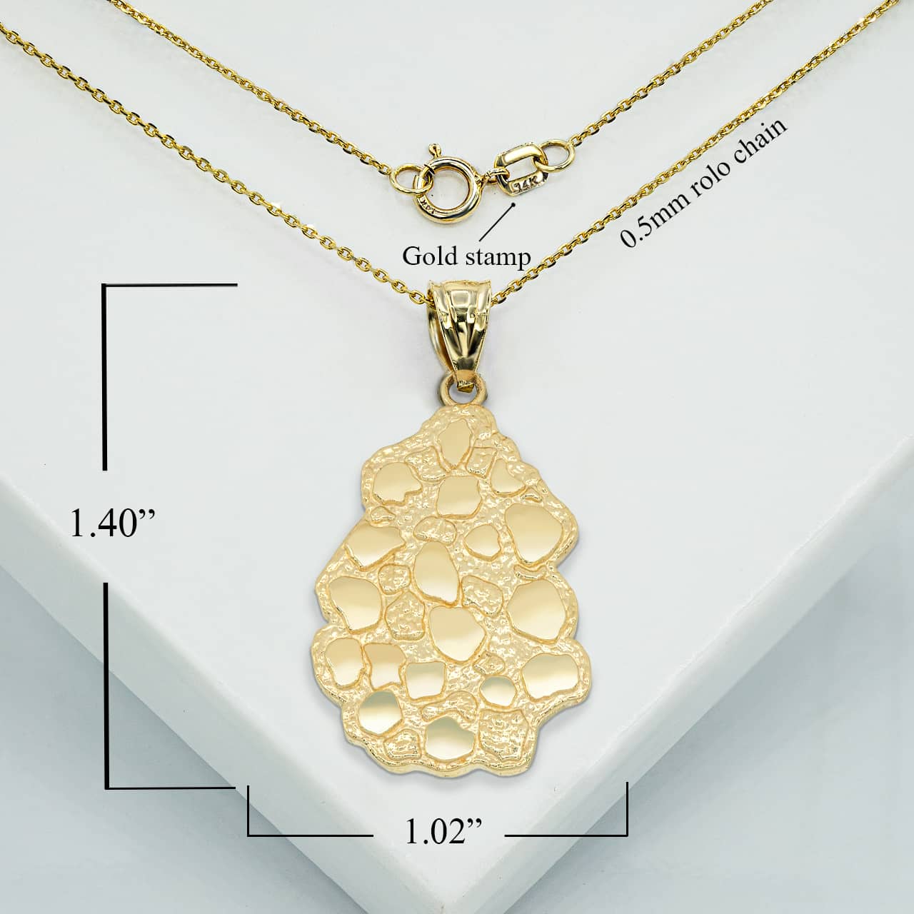 Nugget Pendant in Solid Gold Pendant Necklace, view 3