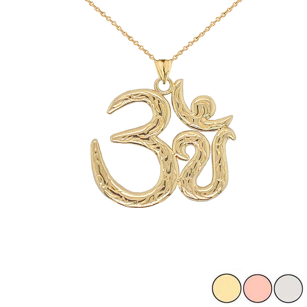 Om/Ohm/Aum Meditation Yoga Charm Pendant Necklace in Gold (Yellow/Rose/White) (Large)