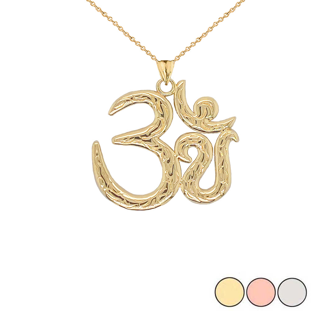 Om/Ohm/Aum Meditation Yoga Charm Pendant Necklace in Gold (Yellow/Rose/White) (Large)