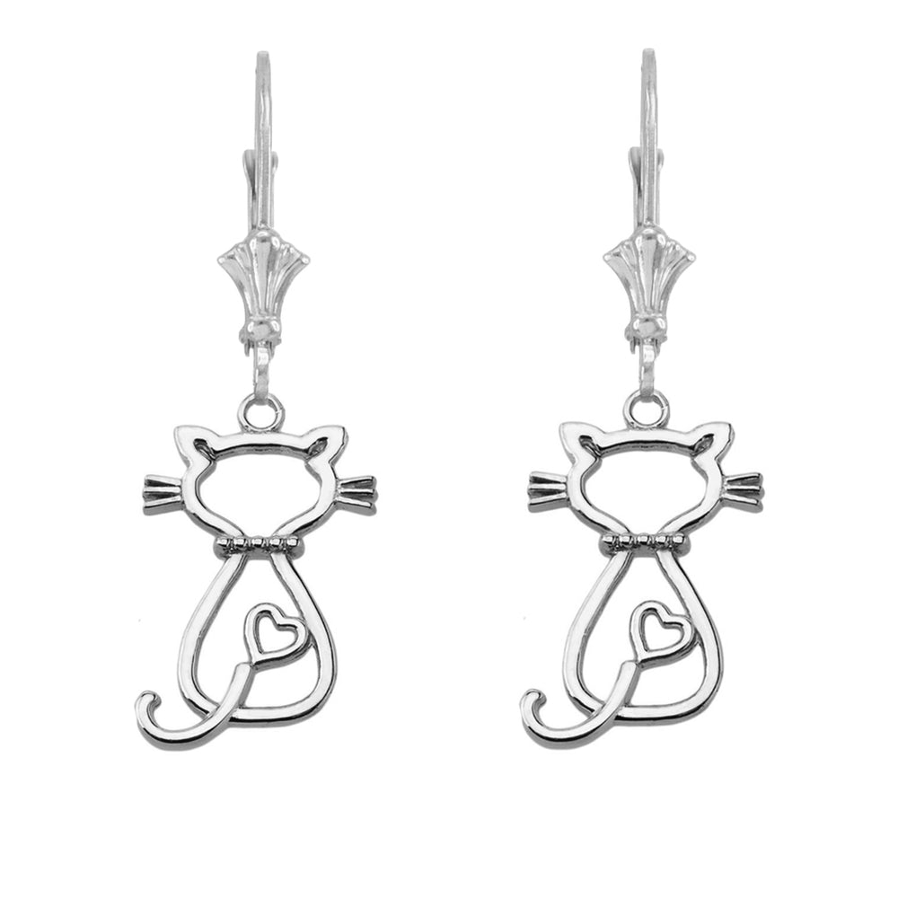 Openwork Backwards Cat Leverback Earring in Sterling Silver